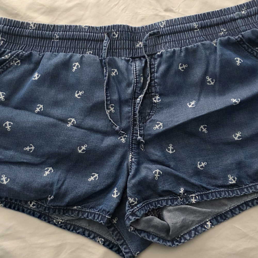 Xhilaration Blue Anchor Print Jean Shorts